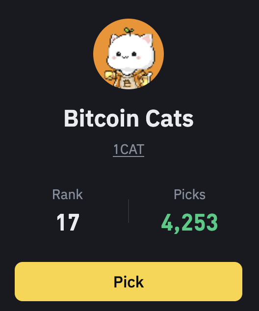BitcoinCats1Cat's tweet photo. ❤️ A big thank you for your support! Our ranking has risen to 17th!

🐱 Like, RT, and VOTE #1CAT🚀 Let's make something big to happen! 🚀🚀

1⃣ Go to https://t.co/1SaGVkDNjn
2⃣ Search "Bitcoin Cats"
3⃣ Click "Pick" https://t.co/jkR1knTJMO