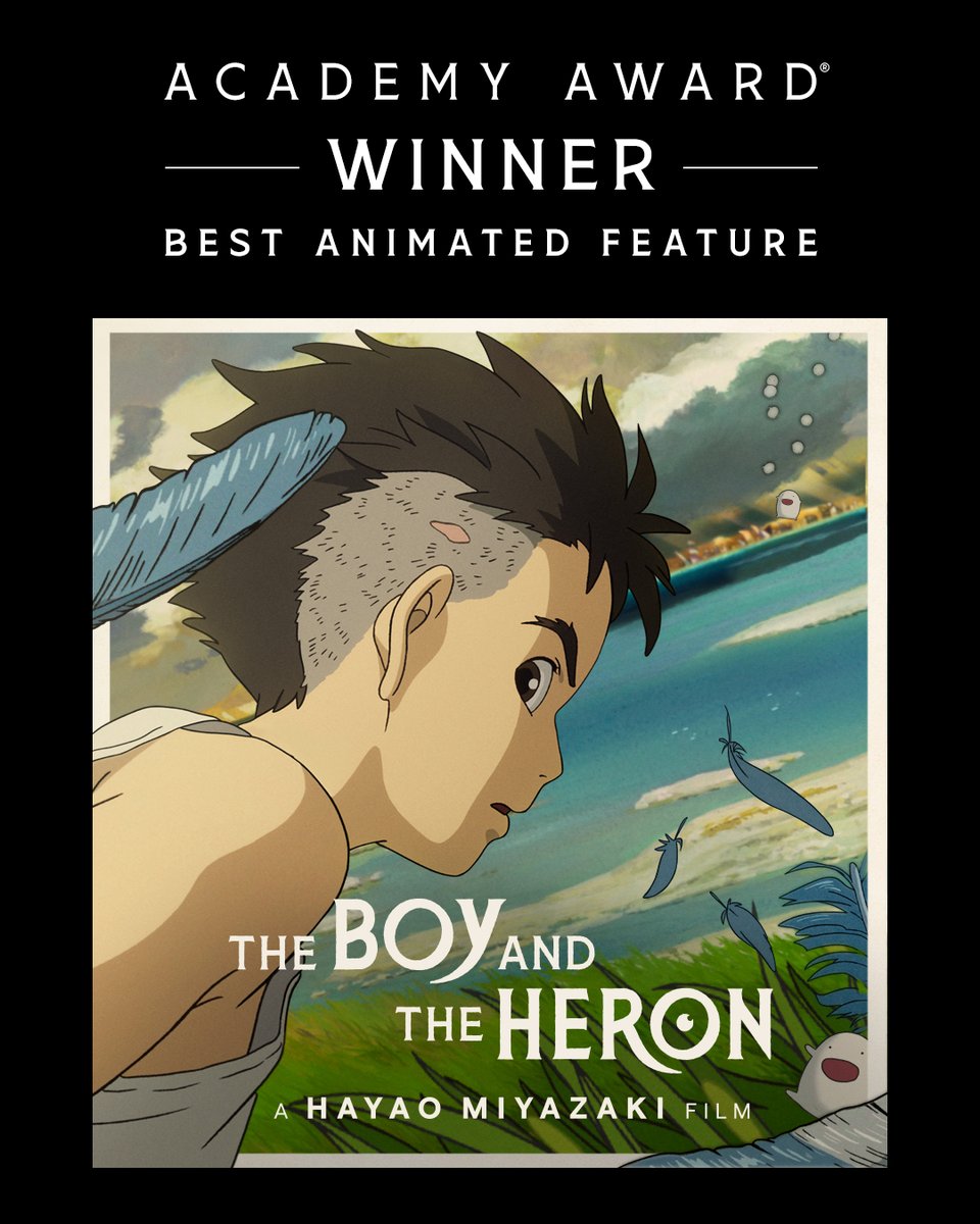 THE BOY AND THE HERON has won the Academy Award for Best Animated Feature! Congratulations to Hayao Miyazaki and Studio Ghibli on their second-ever win! 🏆✨