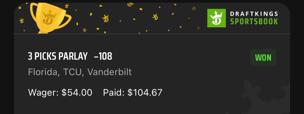 CPTwoThirds's tweet photo. What a day. Again. 

Florida/TCU: Coastal Carolina +133 ✅, FSU -106 ✅, Vanderbilt -108 ✅

Cal/UCSB +177 ✅
Coastal/DBU +120 ✅
Xavier +4.5 ✅
Houston/Auburn +102✅
Houston/Coastal Carolina +127 ✅
Houston/DBU +155 ✅
CSUN +3.5 ✅
Louisiana Tech ✅
Kansas State/VT +151✅ https://t.co/0PajEHQI0U