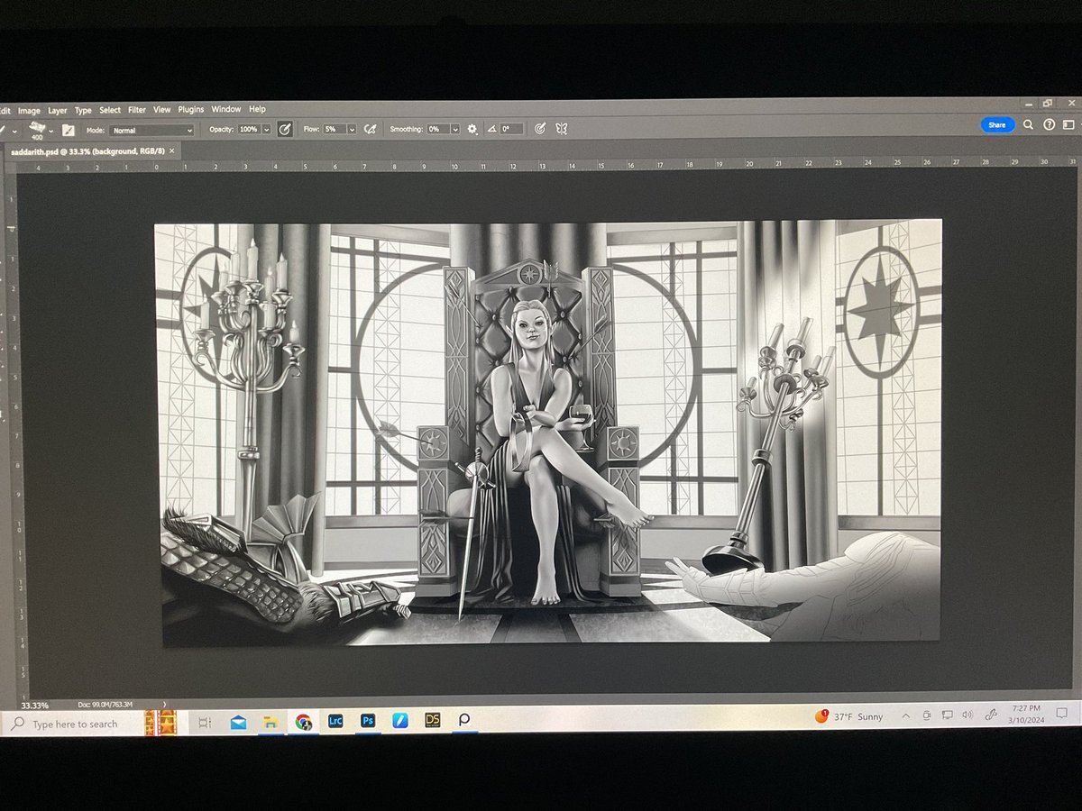 ScottWycoff's tweet photo. A bigger art piece I’ve been working on outside of my day job.  It is actually a character from a comic book I’m writing based on my DND character.  Saddarith is as beautiful as she is deadly.  I’ll post progress updates. https://t.co/dPBUeF6uhD