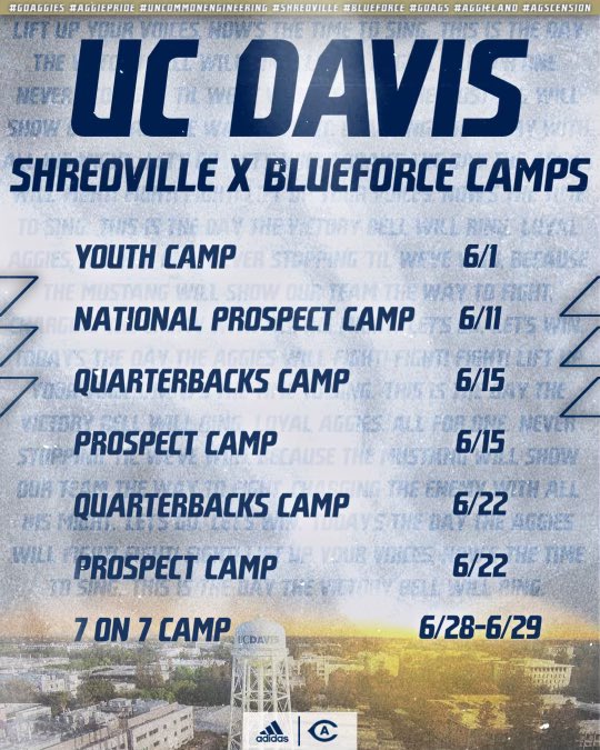 UC Davis Football prospect camps are live! Come on out to #Shredville and have a great time with the Aggies this summer! Link to save your spot before it fills up👇🏼 ucdavisfootballcamps.totalcamps.com/About%20Us