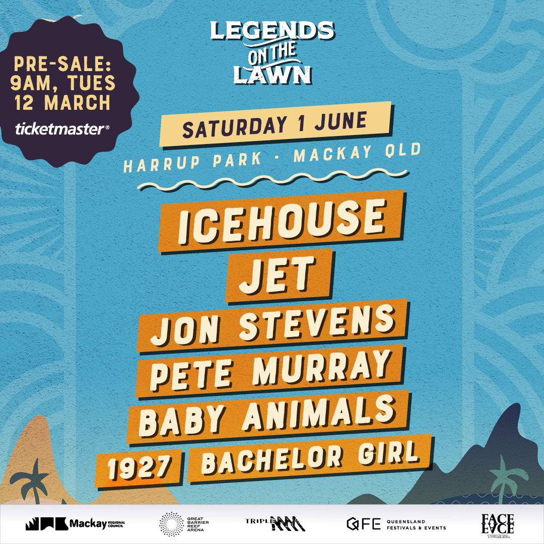 Hello QUEENSLAND! ICEHOUSE will be headlining Legends on the Lawn at Harrup Park in Mackay on Saturday, June 1st! The fantastic lineup for the concert includes @jettheband, @JonStevensMusic, @PeteMurrayMusic, @TheBabyAnimals, 1927 and Bachelor Girl! The My Ticketmaster presale…