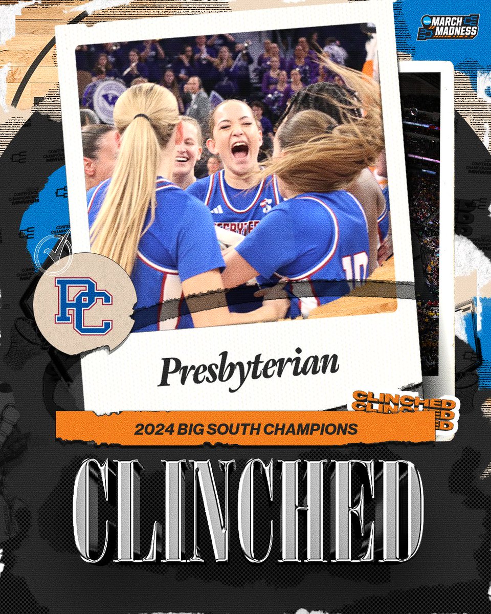 MarchMadnessWBB's tweet photo. Put on Your Dancing Shoes @BlueHoseWBB 💃🪩

For the first time ever, Presbyterian punches their ticket to the NCAA Tournament! 

#MarchMadness https://t.co/g5fZDwhgLS