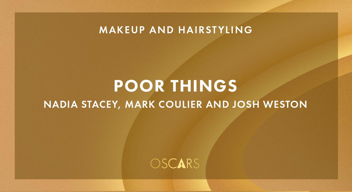 TheAcademy's tweet photo. The Academy Award for Best Hair &amp; Makeup goes to... 'Poor Things'!  #Oscars https://t.co/JmxLsn7YBq
