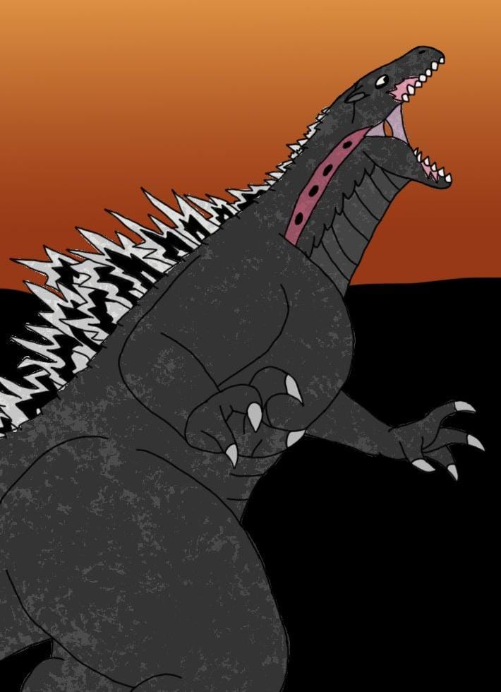 Mr_V10_'s tweet photo. This is my fangoji, BugenGoji!

Height: 110m
Length: 238m
Weight: 53,000 tonnes https://t.co/nyxZnouTQI