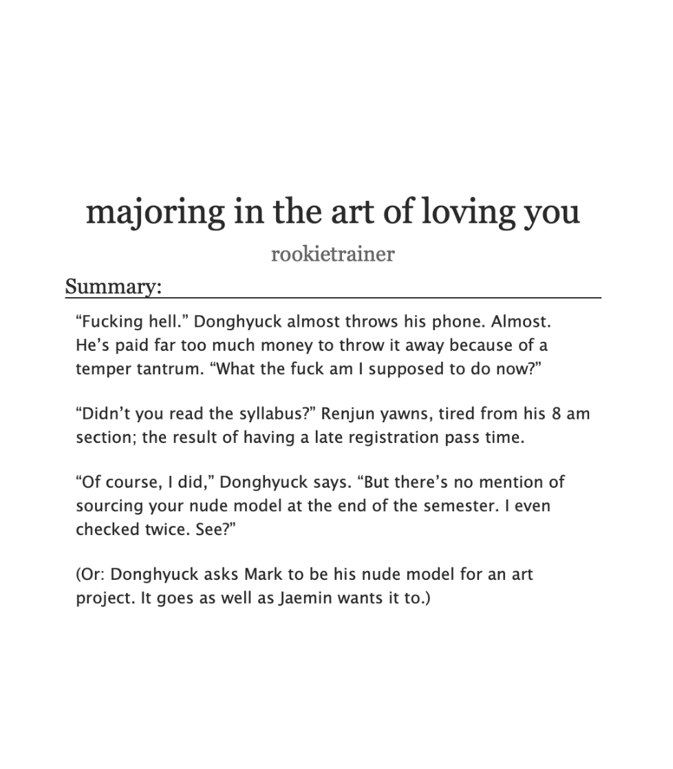 leanonmylove's tweet photo. majoring in the art of loving you — markhyuck [3.3k]
♡ college au  
♡ art major!dk, engineering major!mk
♡ running away from your feelings, comedy
♡ friends to lovers
⤿ link in reply https://t.co/ohWMajSFCw