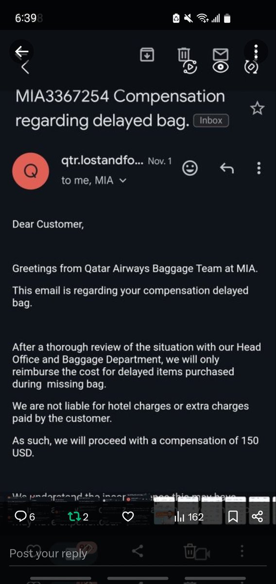 UFIIT1's tweet photo. Here's the "lovely " reply from this "Amazing airline" https://t.co/wx6hJ2XhKU