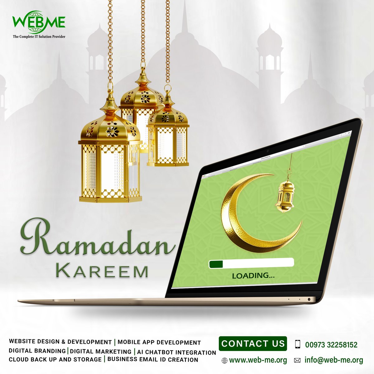 WebMeBahrain's tweet image. With the Holy Month around the corner the team at WebMe WLL wishes you and your family a Ramadan Kareem.

#WebMe #Bahrain #websitedesign #ramadankareem #ramadan2024
#websitedevelopment #mobileappdevelopment #digitalmarketing
#Bahrain #Manama #ITcompany