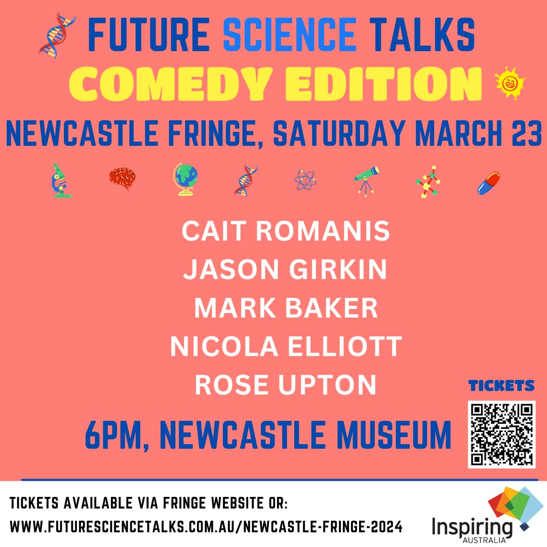 Future Science Talks (@sciencetalksau) on Twitter photo Join us for #sciencecomedy at <a href="/Newyfringe/">Newcastle Fringe</a> next week! 🤩🔬
From <a href="/HMRIAustralia/">Hunter Medical Research Institute (HMRI)</a> & <a href="/Uni_Newcastle/">University of Newcastle</a> we have @RomanisCaitlin <a href="/DrGirkin/">Dr Jason Girkin</a> <a href="/Mab653/">Mark Baker</a> #nicolaelliott & <a href="/Rose_Upton1/">Rose Upton</a> 💥
Do not miss them‼️
Tickets: newcastlefringe.com.au/events/future-… Join us for #sciencecomedy at <a href="/Newyfringe/">Newcastle Fringe</a> next week! 🤩🔬
From <a href="/HMRIAustralia/">Hunter Medical Research Institute (HMRI)</a> & <a href="/Uni_Newcastle/">University of Newcastle</a> we have @RomanisCaitlin <a href="/DrGirkin/">Dr Jason Girkin</a> <a href="/Mab653/">Mark Baker</a> #nicolaelliott & <a href="/Rose_Upton1/">Rose Upton</a> 💥
Do not miss them‼️
Tickets: newcastlefringe.com.au/events/future-…
