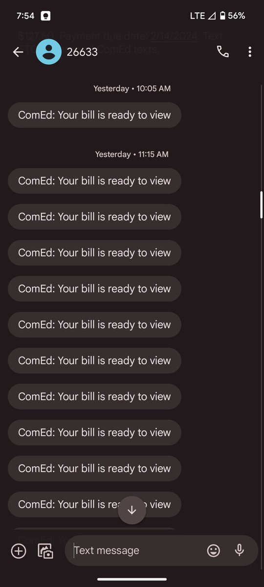 connortomasko's tweet photo. @ComEd your text reminders are spamming me and have been since yesterday at 10:05 am! help https://t.co/oSYkuP56G0