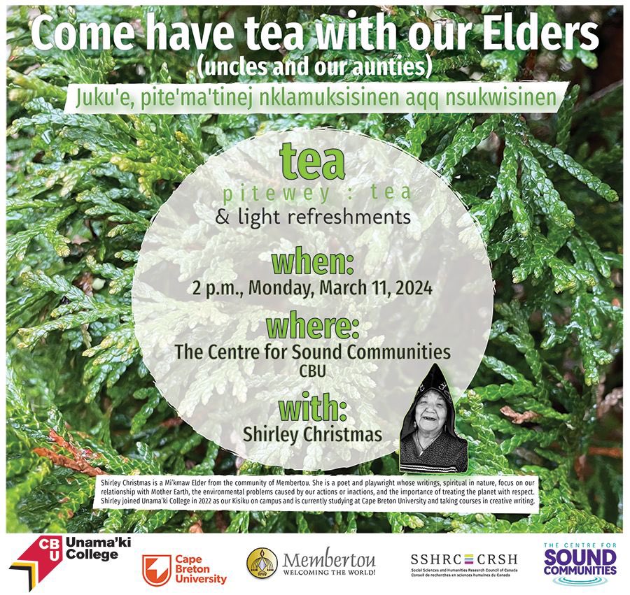 Join us tomorrow for a “ Tea with our elders” with Shirley Christmas, at 2 pm!