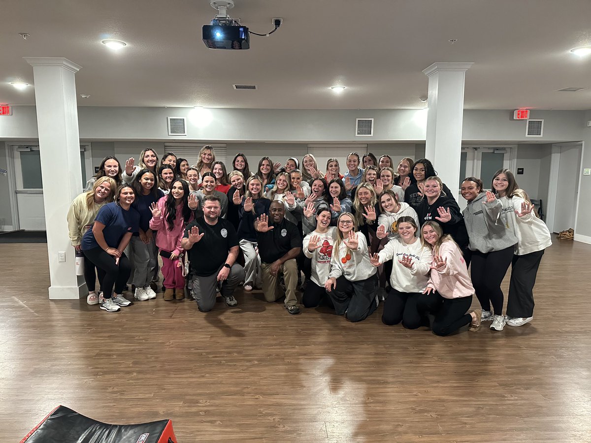 Sergeant Jones and Chief Walker teaching a self defense course at the Alpha Omicron Pi sorority house this afternoon. #selfdefense #communitypolicing