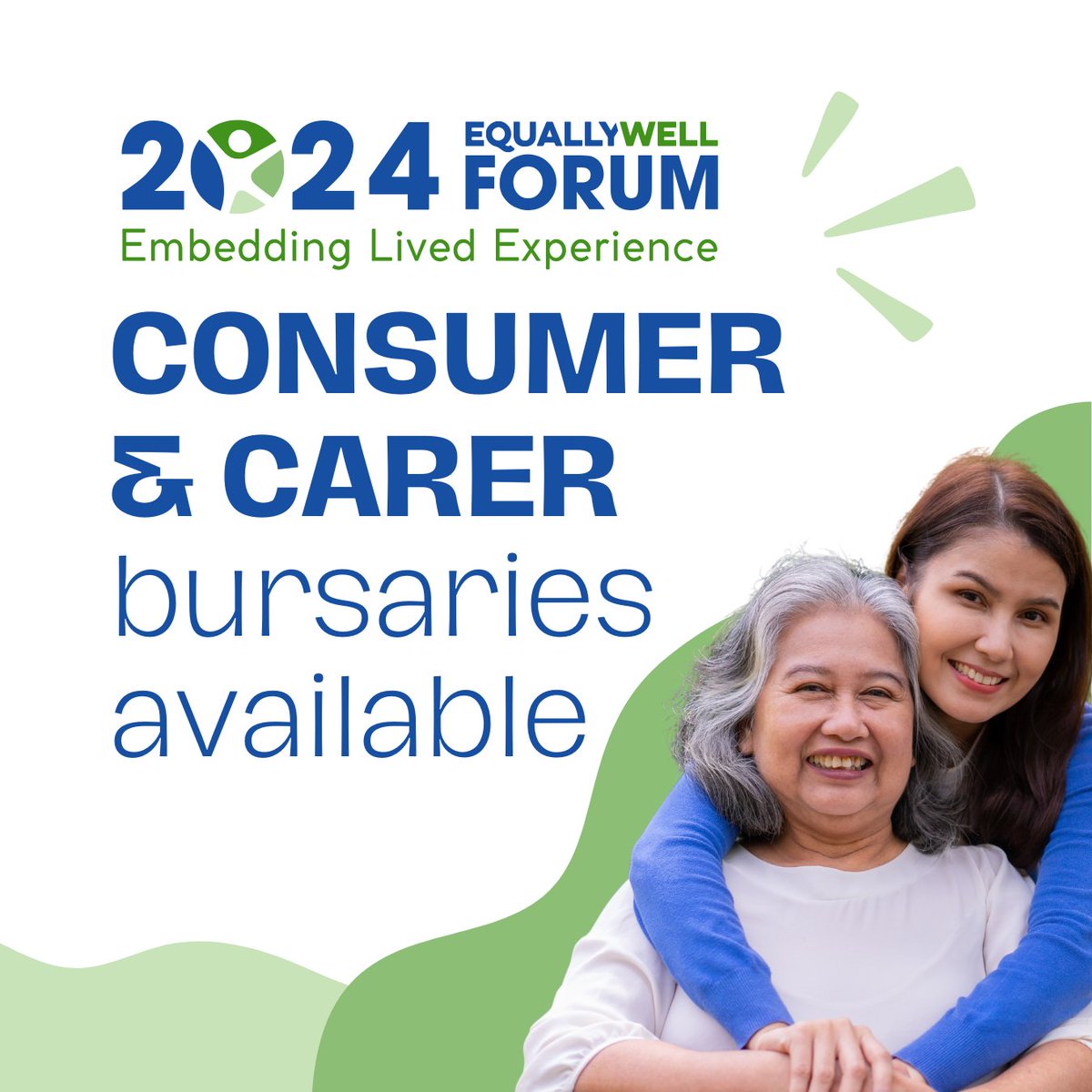 With the support of our generous sponsors, we are able to offer support to assist people with lived experience of mental illness to attend the 2024 Equally Well Forum. Apply for a bursary here: equallywell.org.au/2024-equally-w… Applications close Monday, 1 April. #EquallyWellAu24