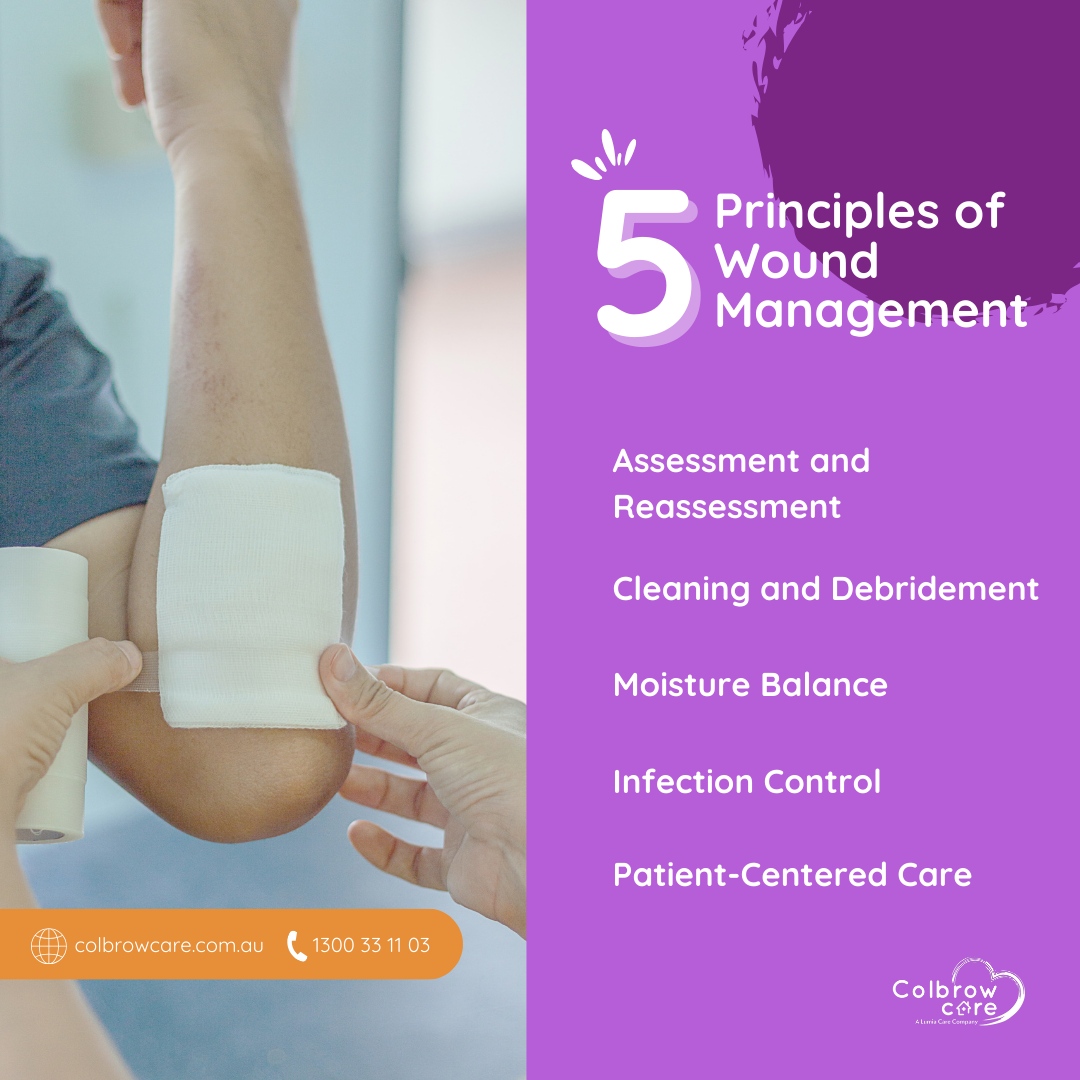 ColbrowHomecare's tweet photo. Stubborn wounds are frustrating, but with proper care, fast recovery is possible. Understand the 5 crucial principles of wound management to empower your healing journey. Read more at https://t.co/pPxWrP5VL3 or contact us at 1300 33 11 03. #WoundCare #HomeCare #ColbrowCare https://t.co/wJ4tD8jjRo