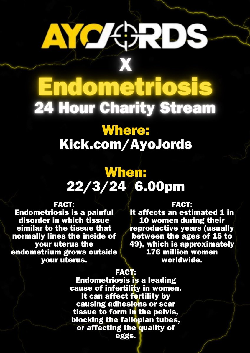 Something I’ve been working on and excited to share!

I’m doing a 24 hour charity stream to raise money for Endometriosis Australia. I included some info to help everyone gain insight on how it affects many woman in Australia and around the world. 

Let’s make it a big one 💛