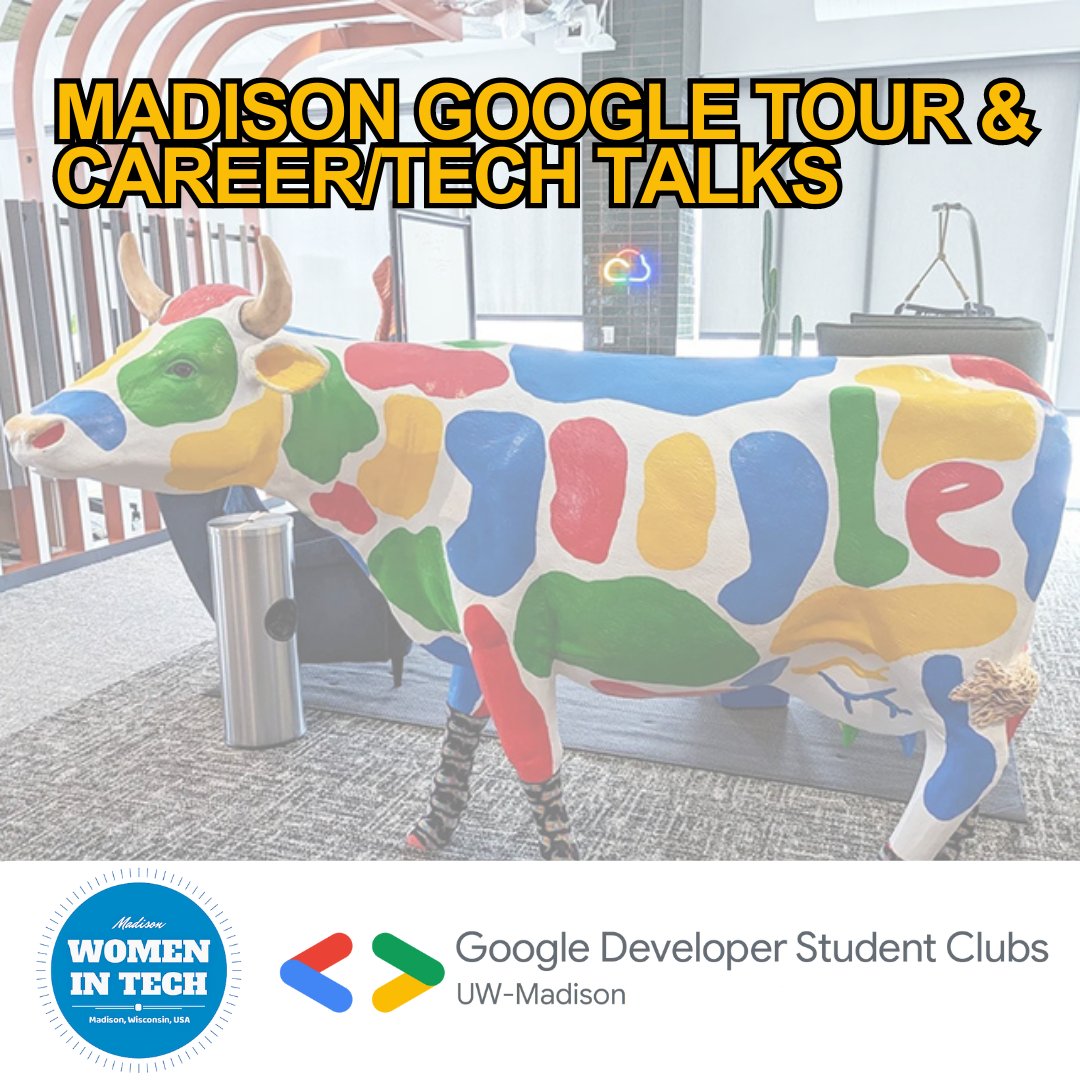 ⏰SOCIAL ALERT ⏰
March 12, 2024
TOUR&amp;TALKS: Madison Google Tour &amp; Career/Tech Talks 🔍🐄💻
<a href="/gdscuwmad/">Developer Student Clubs at UW-Madison</a> @uwmadison
RSVP here: meetup.com/madison-women-…