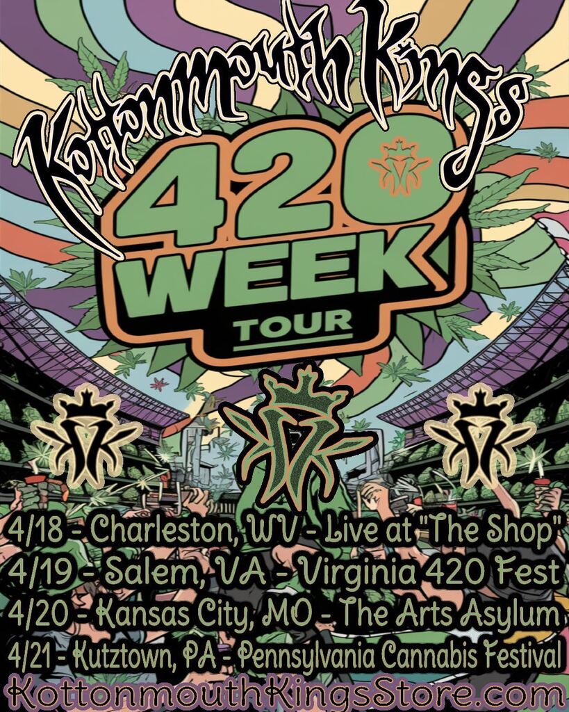 @KottonmouthKings will rip n tear through the #420WeekTour this April. Don't miss your chance to see the #NewEraDawn!

#SRH #KMK #KottonmouthKings #SubNoize #KMKFamily #UnitedUnderground #KMKingdom #LiveMusic #ConcertTours 

CORRECTED: Virginia 420 Fest … instagr.am/p/C4Wr3W0MvJS/