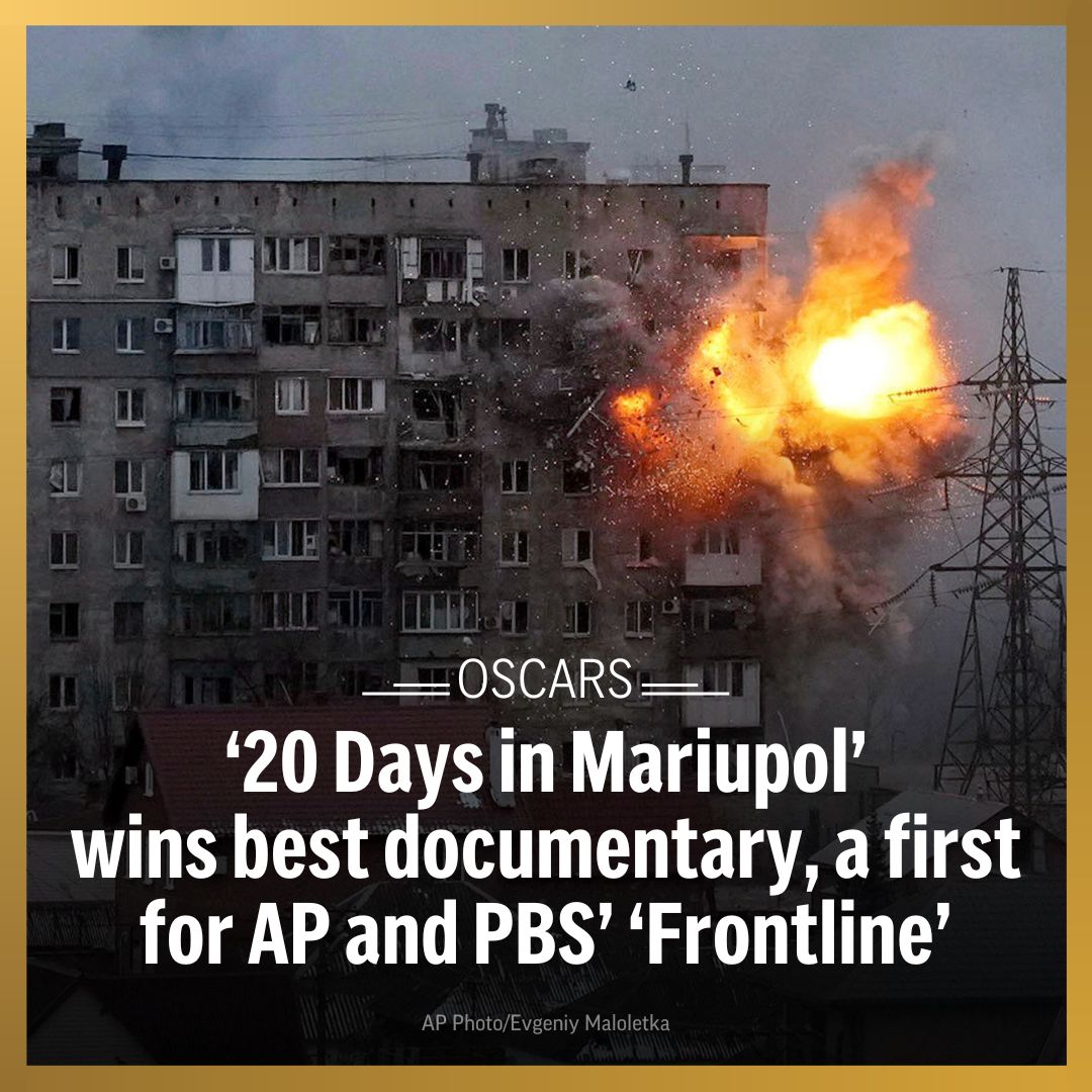 '20 Days in Mariupol,' AP's harrowing account of the early days of Russia’s invasion of Ukraine, wins the Academy Award for best documentary. bit.ly/3TuSfUK