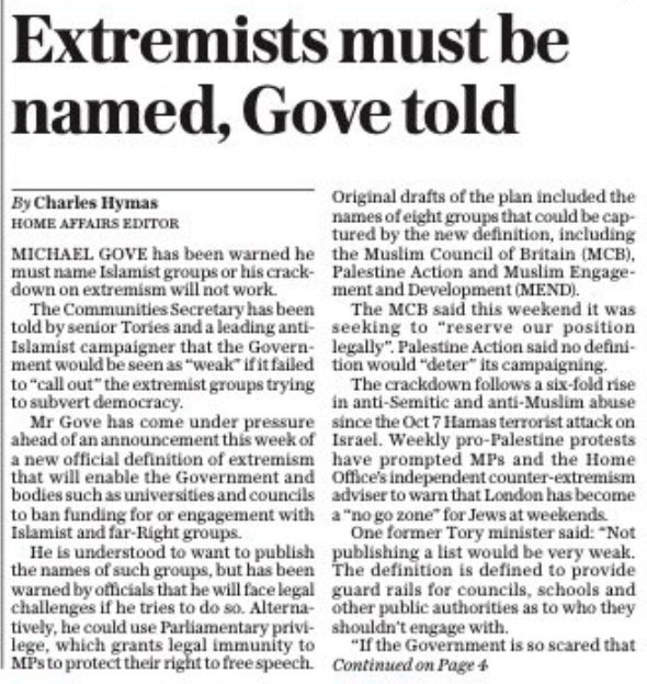 Telegraph front page. Suella Braverman, #30pLee, Liz Truss, Robert Jenrick, Jacob Rees-Mogg, Michael Gove, John Hayes, Danny Kruger, Miriam Cates, Nigel Farage, Richard Tice, Jonathan Harmsworth, Frederick Barclay, Paul Marshall, Rupert Murdoch, & Douglas Murray for starters...