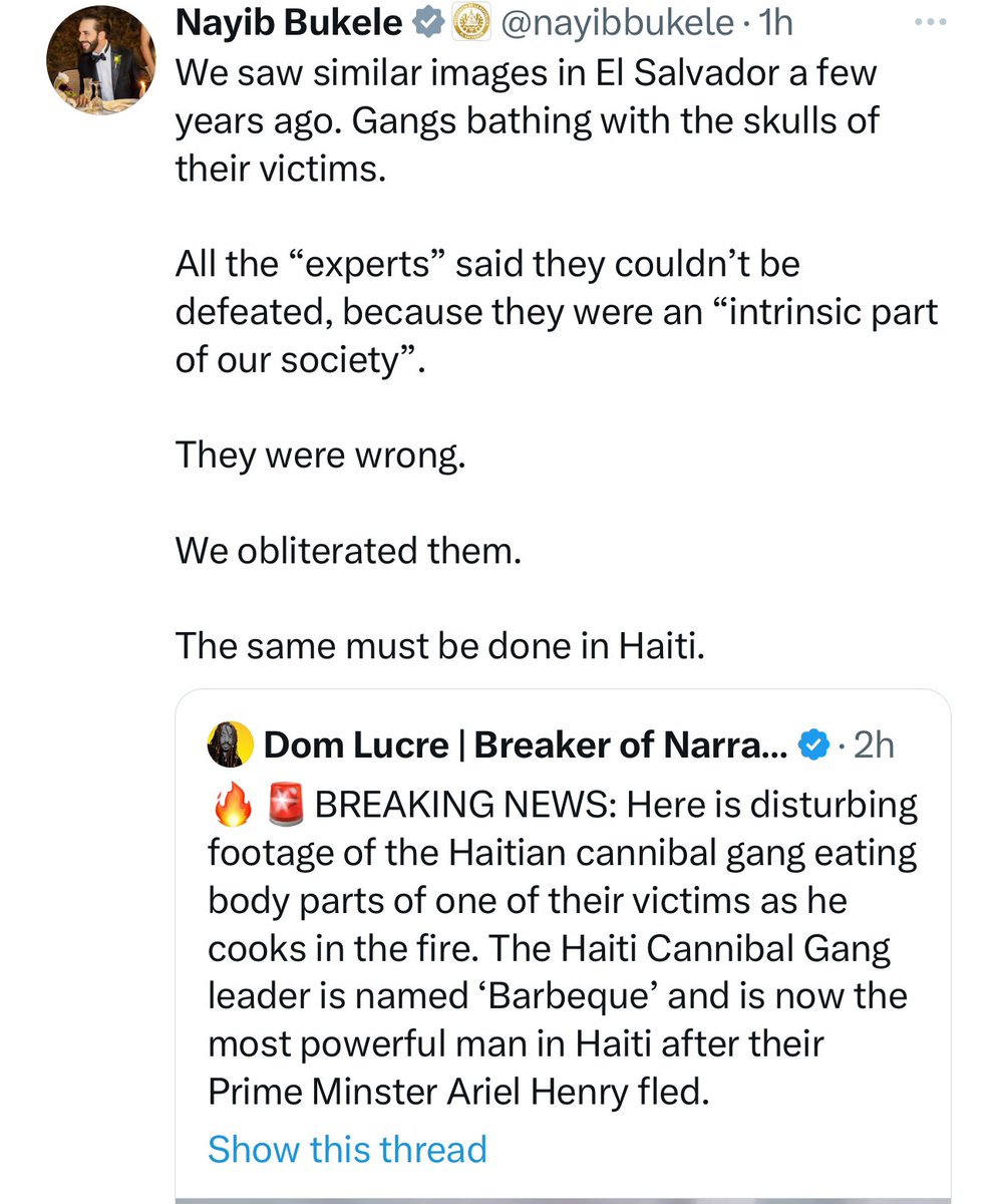 dom_lucre's tweet photo. 🔥🚨DEVELOPING: It truly is an honor to have the President of El Salvador Quote Tweet me… Haiti is in hell thanks to the Clintons. https://t.co/hDpAjllri4
