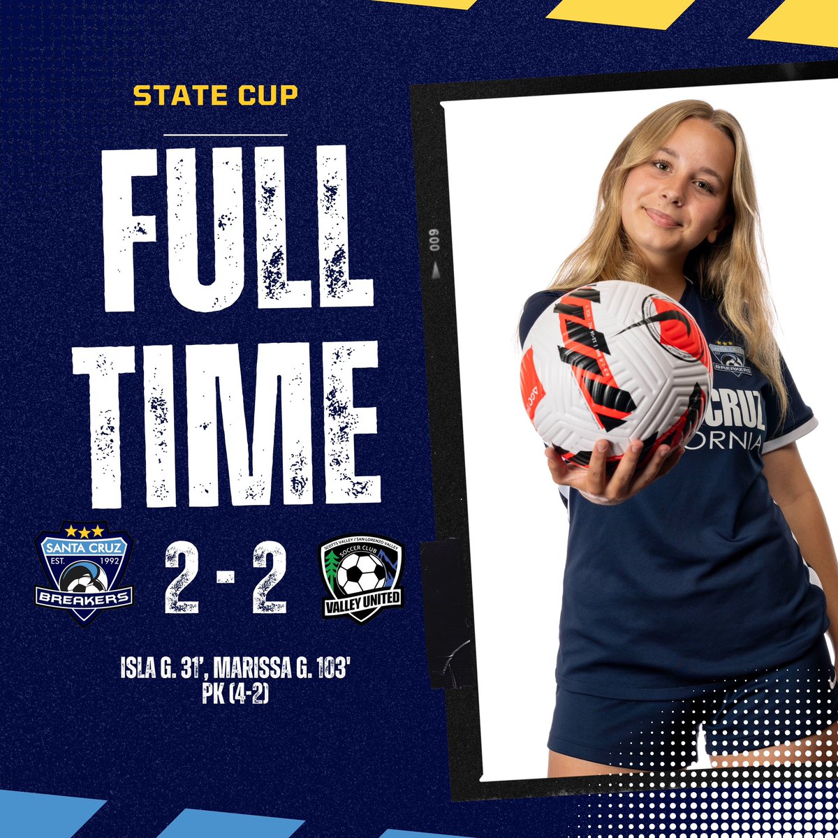 santacruzutdfc's tweet image. 🏆 State Cup
🏁FT: Santa Cruz Breakers 2 - 2 Valley United (U16G)
⚽ Isla G. 31&apos;, Marissa G&apos; 103&apos; (4-2)
#santacruzbreakers #statecup #soccer #youthsoccer #sayitwithyourcrest #nikesoccer #santacruz #santacruzcounty #nike #est1992 #legacyisearned