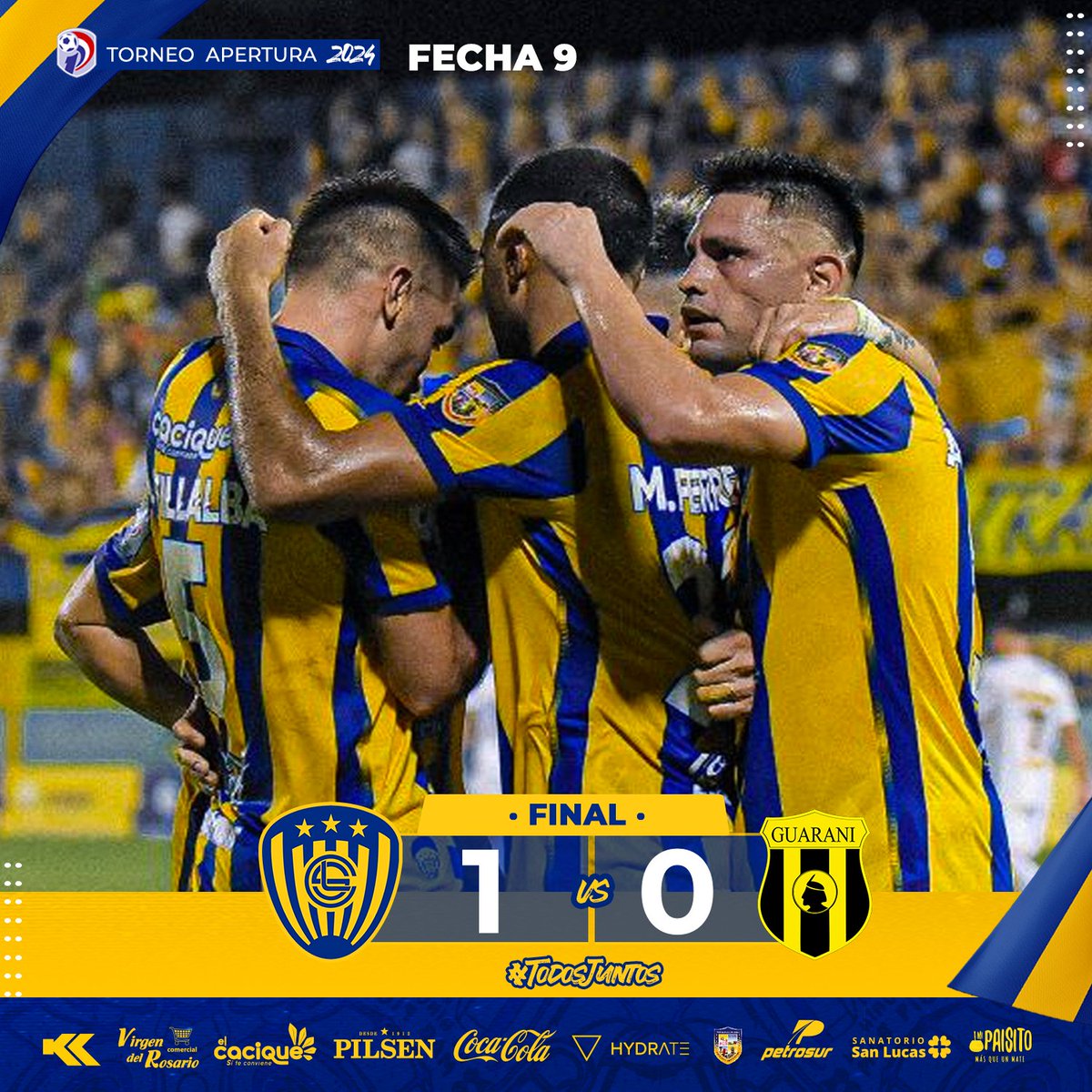 SpLuquenOficial's tweet photo. #CopadePrimeraPy

☑️ Torneo Apertura| 2024
📅 Fecha 9

Final del Partido

VICTORIA  DEL KURE LUQUE 🐷😉🏹

SP. LUQUEÑO 1⃣ - 0️⃣ Guarani
⚽️Rodrigo Rojas

#TODOSJUNTOS🇺🇦 https://t.co/sQINGRAIYn