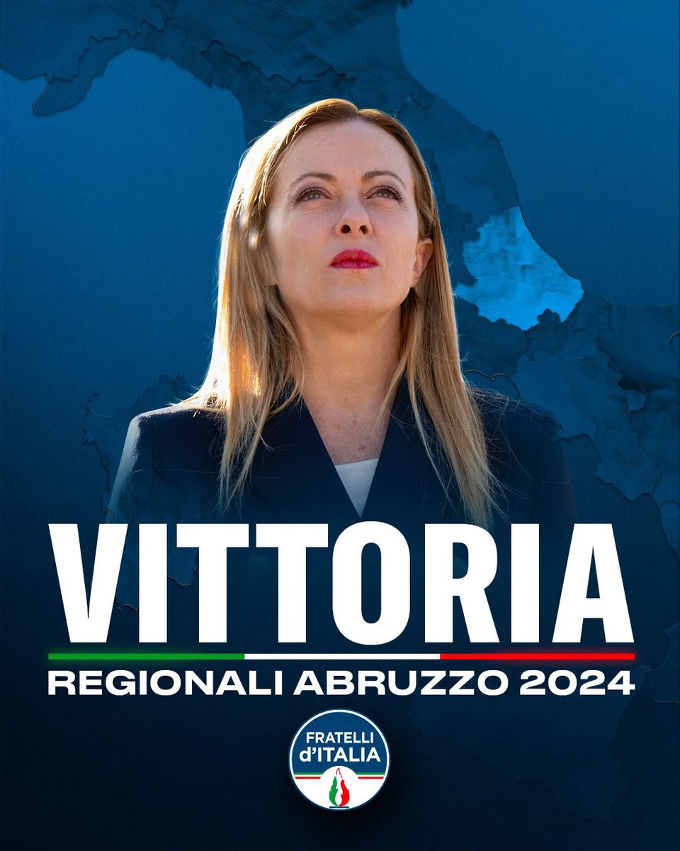 FratellidItalia's tweet image. 🔵 Vittoria! Gli italiani hanno premiato il buongoverno di centrodestra e Fratelli d’Italia. 

Buon lavoro al governatore dell’Abruzzo Marco #Marsilio.

#AbruzzoElezioni2024