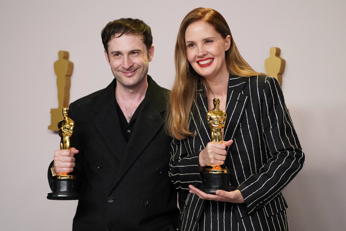 Academy Award winners Justine Triet and Arthur Harari. 🏆 #Oscars2024