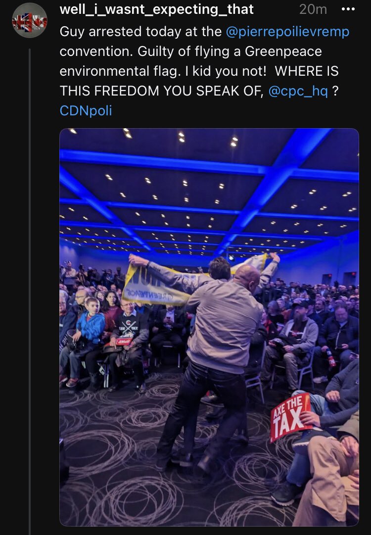 SuburbanPolly's tweet photo. So much for free speech at the @PierrePoilievre hate rally 

#NeverPoilievre https://t.co/zQgELaOh7Q
