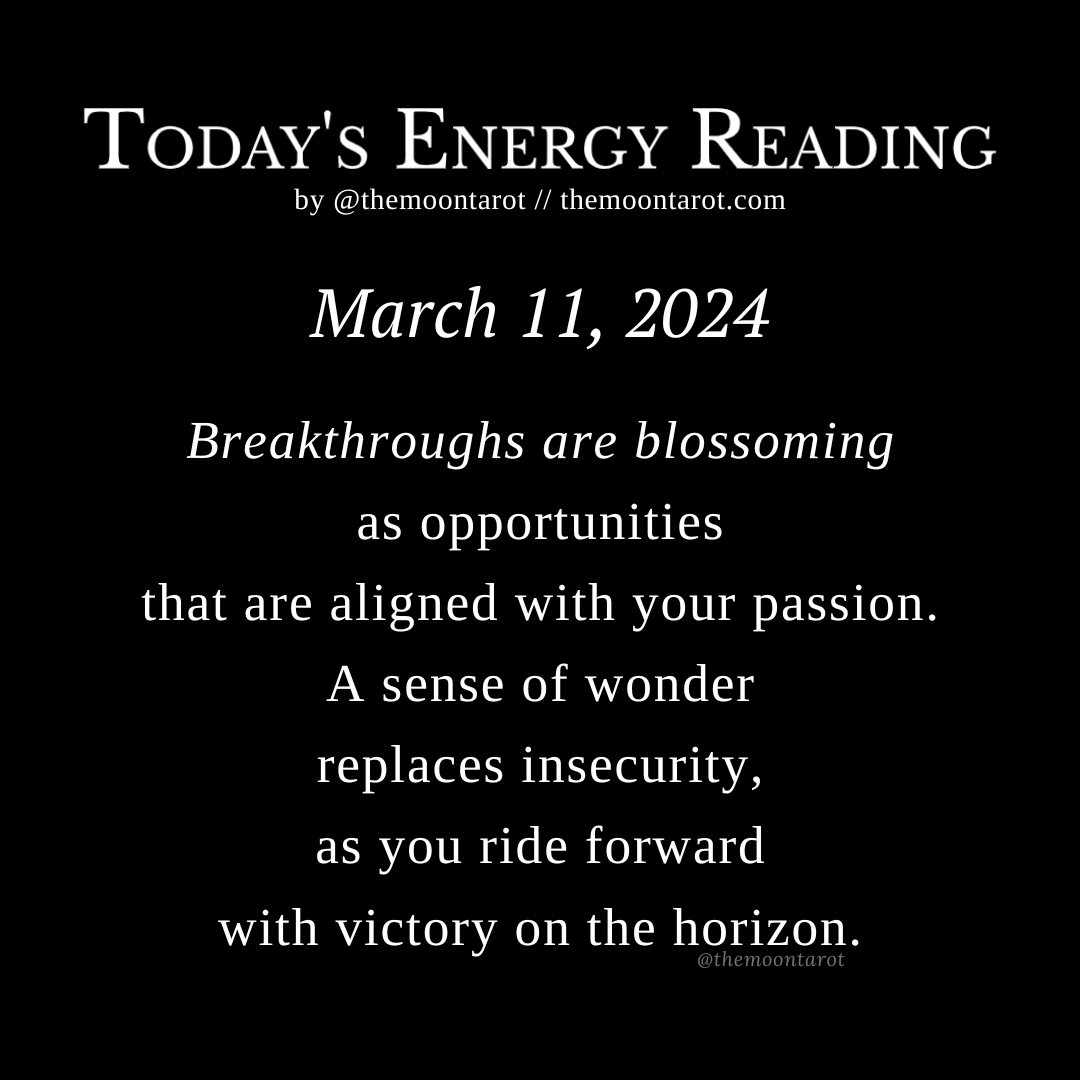 themoontarot_'s tweet photo. Today’s Energy Reading: March 11, 2024

With your sight set upon the inevitable win, your journey will lead you right where you need to go. Today, focus on the opportunities that come to you naturally, instead of getting overwhelmed by details and feeling insecure. https://t.co/7ryTn5uPaY