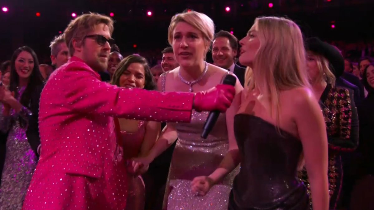 'I'm Just Ken' is everything you want it to be. Gosling in a hot pink suit; dance break; the Kens join him on stage (including Simu Liu, Ncuti Gatwa, Kingsley Ben-Adir); Slash does a guitar solo; Greta, Margot and America join in. Perfection. He's just Ken, and he's enough.