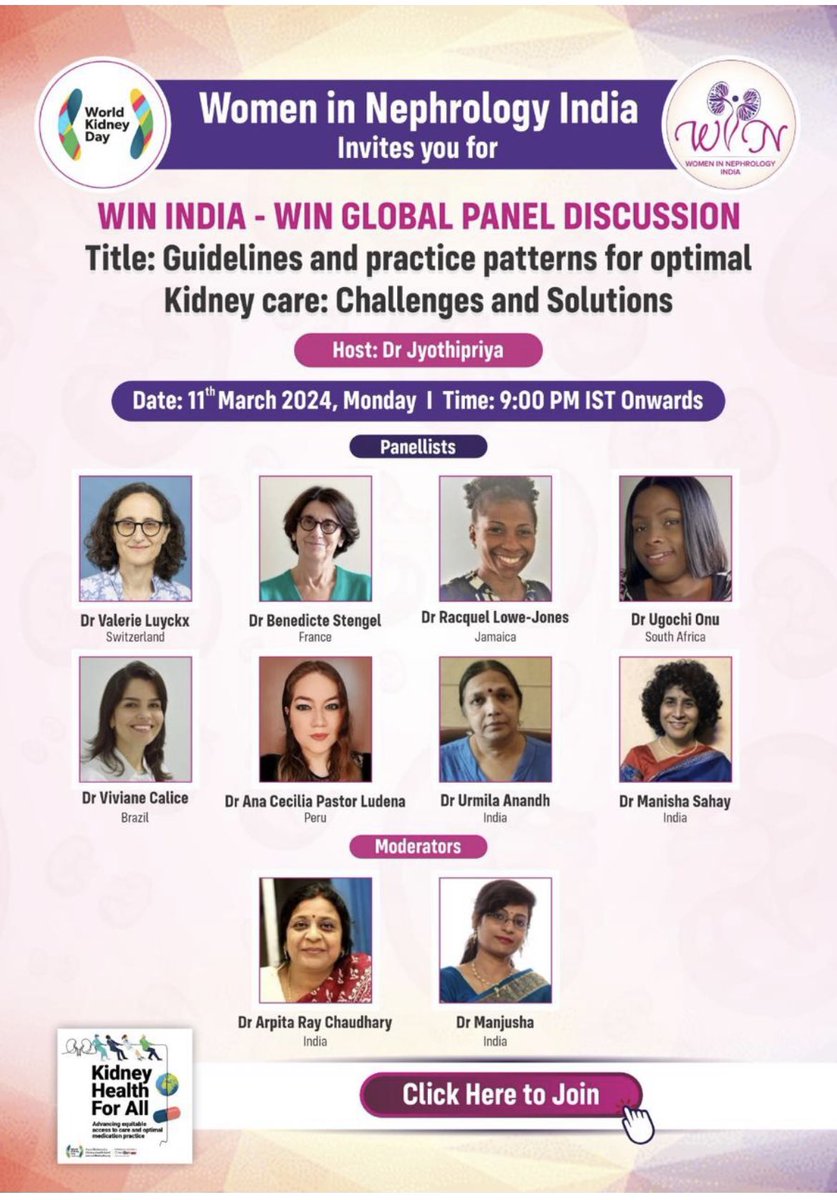 Happening TODAY 9 PM IST Women experts in Nephrology on single platform to discuss about global kidney services and challenges Join us : us02web.zoom.us/webinar/regist… @ISNkidneycare @isn_india @AfricanAFRAN @valerie_luyckx @anace710