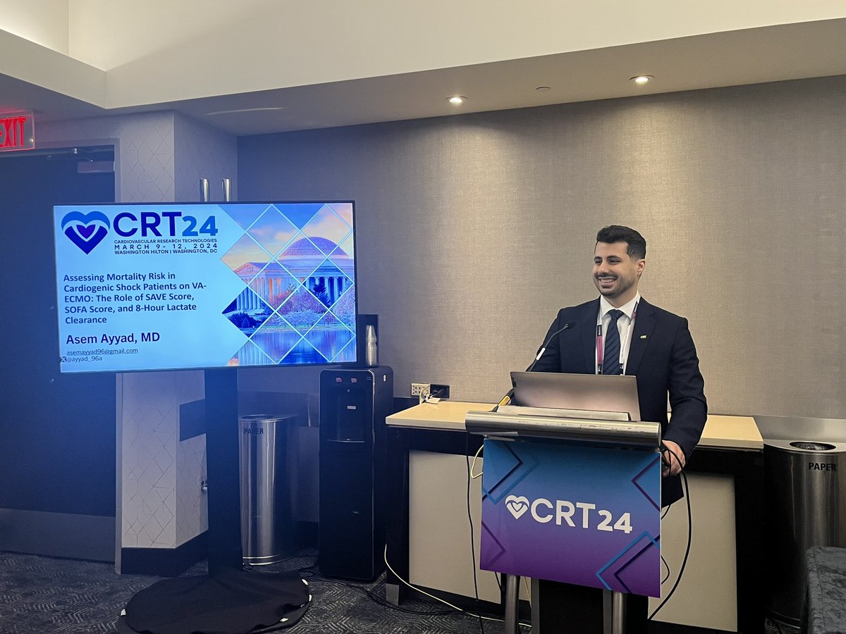 Grateful to present our work on VA-ECMO outcomes at #CRT2024! Special thanks to my mentor @AlQarqazM and the guidance of @RaefAliFadel1. @HFHcardiofellow @HFHIntMedRes 
#CardioTwitter #CardioEd