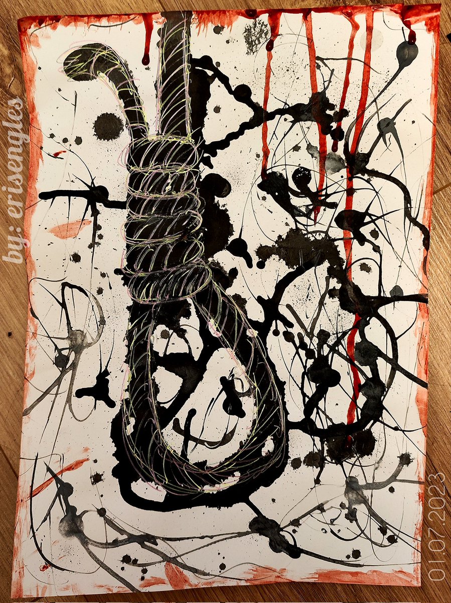 _
𓊈𒆜 The Noose 𒆜𓊉

🎨 ink, gelpens, and my blood.

#bloodart #HorrorArt #depressiveart #traditionalart #darkart #ArtistOnTwitter