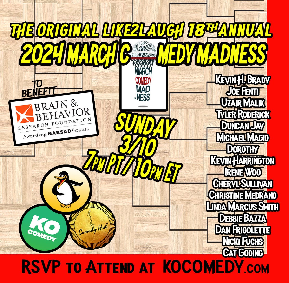 We're about to go live! Round 2 of March Comedy Madness kicks off right here on KO Comedy. Get your free Zoom link at KOComedy.com or watch on Twitch with @ComedyHubLive #KO #Comedy #MarchMadness