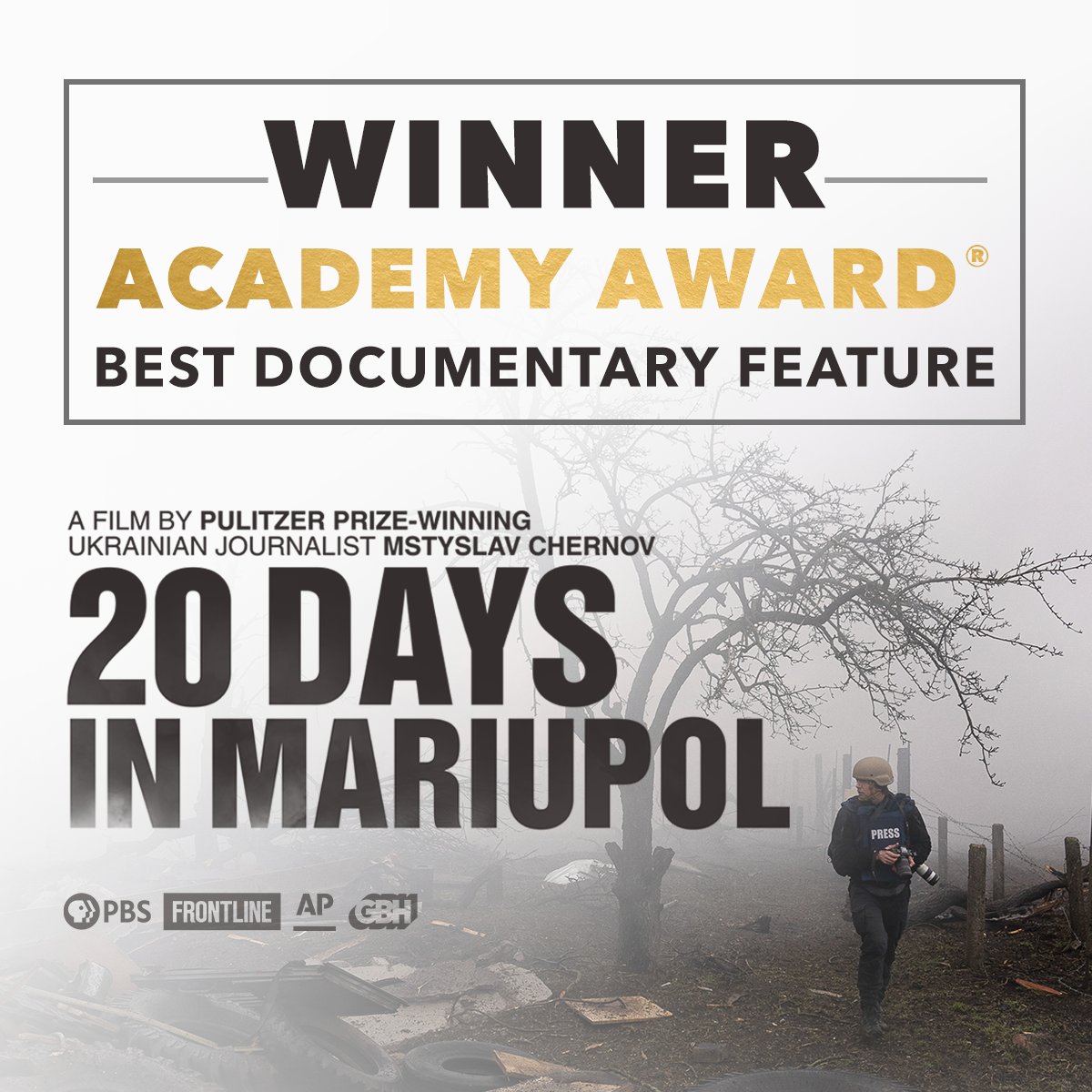 Thank you to @TheAcademy for tonight’s tremendous honor. We are deeply grateful and hope the award brings urgent awareness to events happening in Ukraine. #20DaysInMariupol