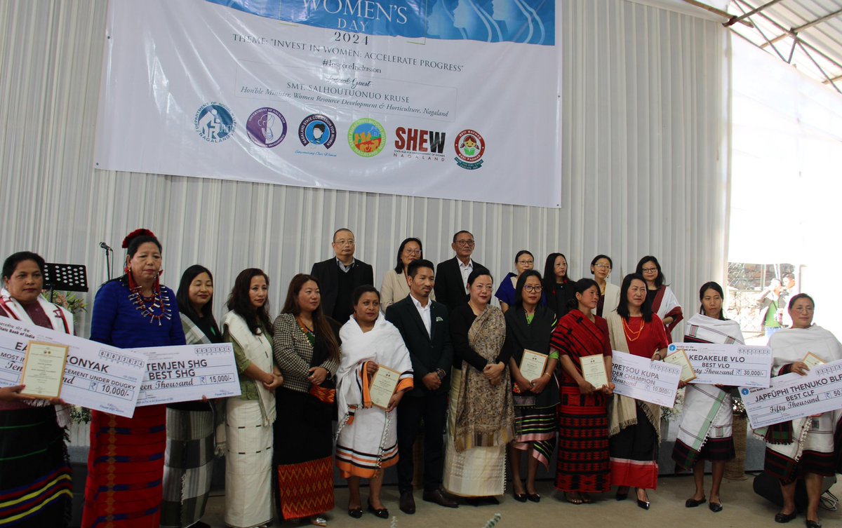 Minister for Dept. of Women Resource Development and Horticulture; Advisor for Social Welfare, and stakeholder dept. officials with NSRLM SHG women achievers during the State level celebration of International Women's Day @DAY_NRLM @MoRD_GoI @MyGovNagaland #InspireInclusion