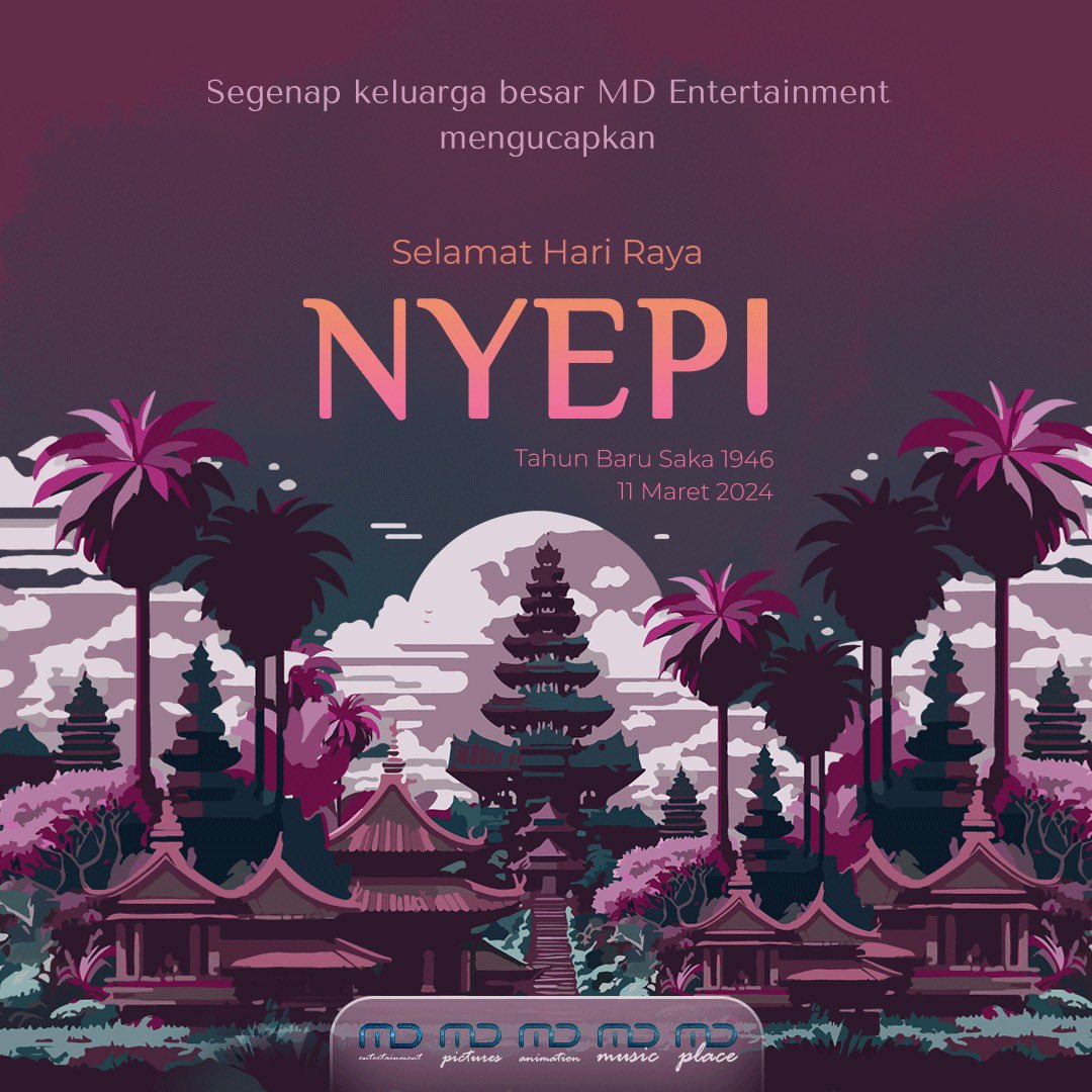 MDPictures's tweet photo. Mari hening sejenak untuk merenungi kedalaman hati dengan khidmat. Selamat Hari Raya Nyepi Tahun Baru Saka 1946! โจ
#Nyepi
#MDEntertainment
#MDPictures
#MDMusic
#MDAnimation https://t.co/a5Yz7jNb7E