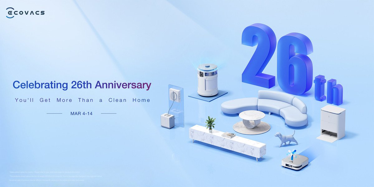 🎉 #Sweepstake: Celebrating 26 years of ECOVACS innovation! Join our Anniversary Sale & win a $50 Webshop coupon! To enter: ✅ Follow us 🔄 Retweet 🏡💙 Winner announced Mar 18. Rules: rb.gy/ktnbij 🛒 Shop the Sale via linktr.ee/XECOVACSANNIVE… #ECOVACSAnniversary