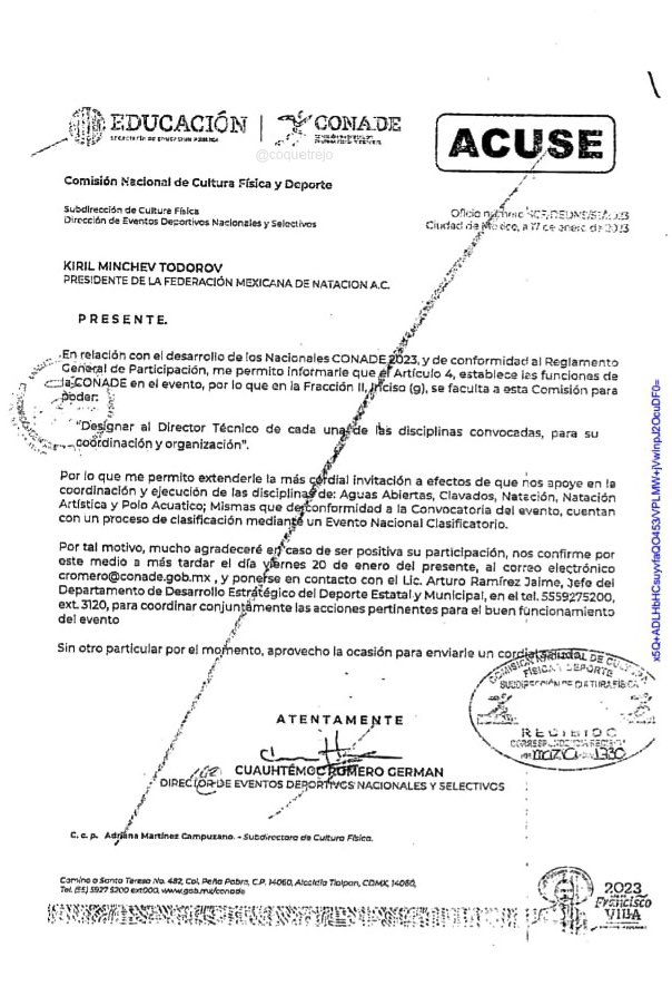 CoqueTrejo's tweet photo. Hasta la fecha no se ha hecho público quién será el Director Técnico de competencia para deportes acuáticos en Nacionales C0NADE.

La comunidad acuática ha pedido por diferentes medios que se de a conocer quién será el DT.

A estas alturas del año pasado ya se conocía esta info📄 https://t.co/VKFPakOnOJ
