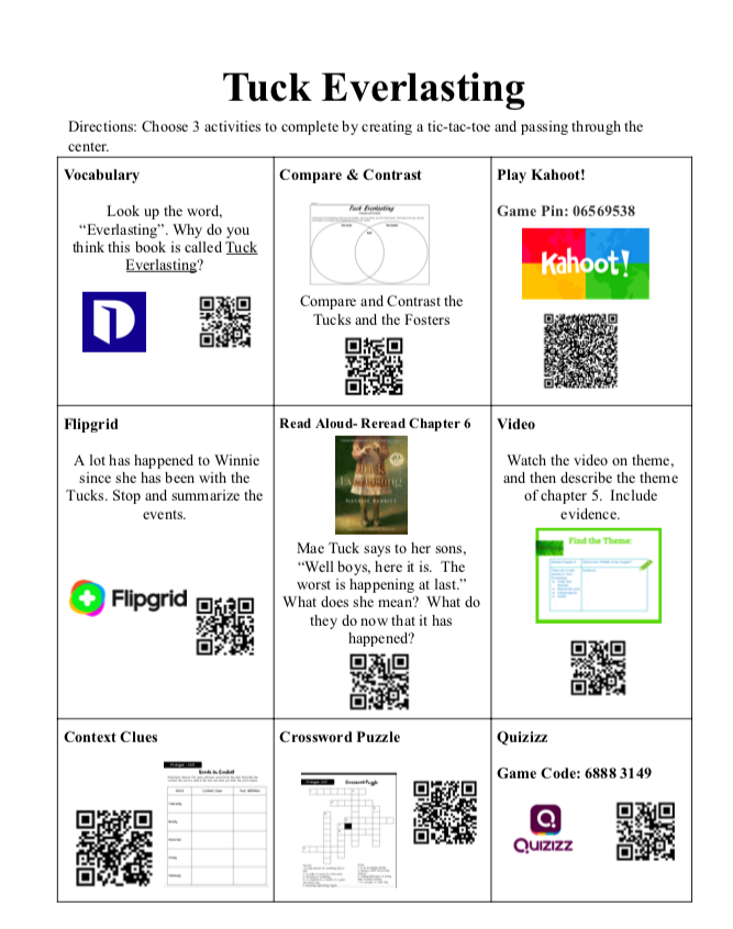MsMcCabe123's tweet photo. My choice board based on the book "Tuck Everlasting". #MCtechsavvy @MrsJessicaRyan https://t.co/Wccc4Gwovi