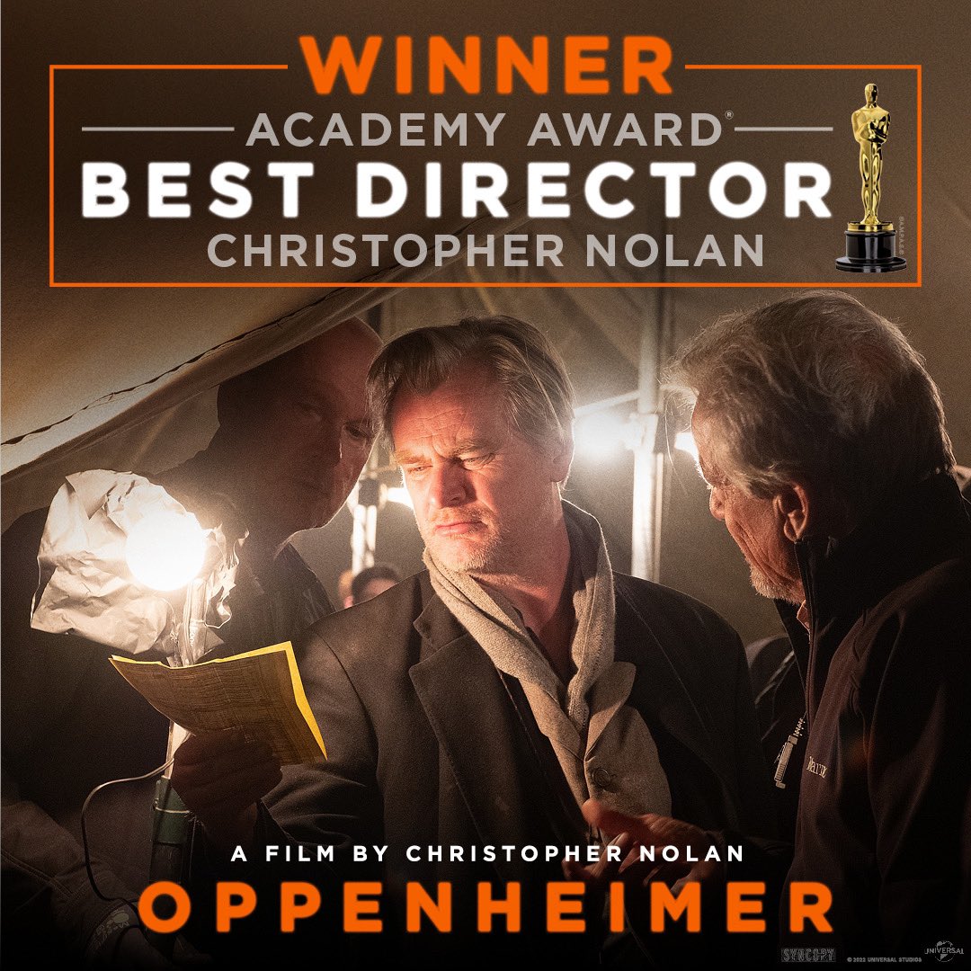 Congratulations to Christopher Nolan on his @TheAcademy win for Best Director. Experience the movie streaming on Peacock. #Oppenheimer #Oscars