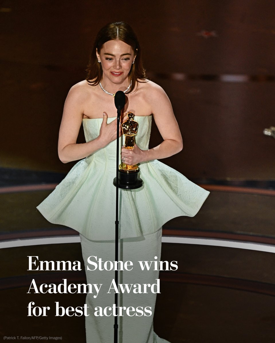 Emma Stone wins the Academy Award for best actress for her role as Bella Baxter in “Poor Things.” Stone applauded the fellow nominees in her category, including Lily Gladstone for her performance in “Killers of the Flower Moon.” wapo.st/4c9vyN1