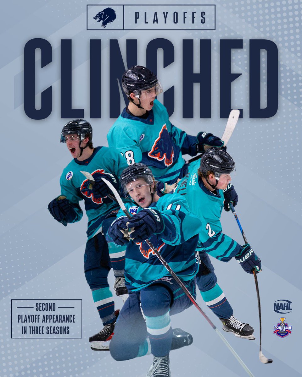 ❌CLINCHED❌ 
The Anchorage Wolverines are headed back to the NAHL Robertson Cup Playoffs for the second time in 3 seasons
#LetsRage

#homegame #juniorhockey #nahl #hockeylife #alaska #ak #letsrage #hockey