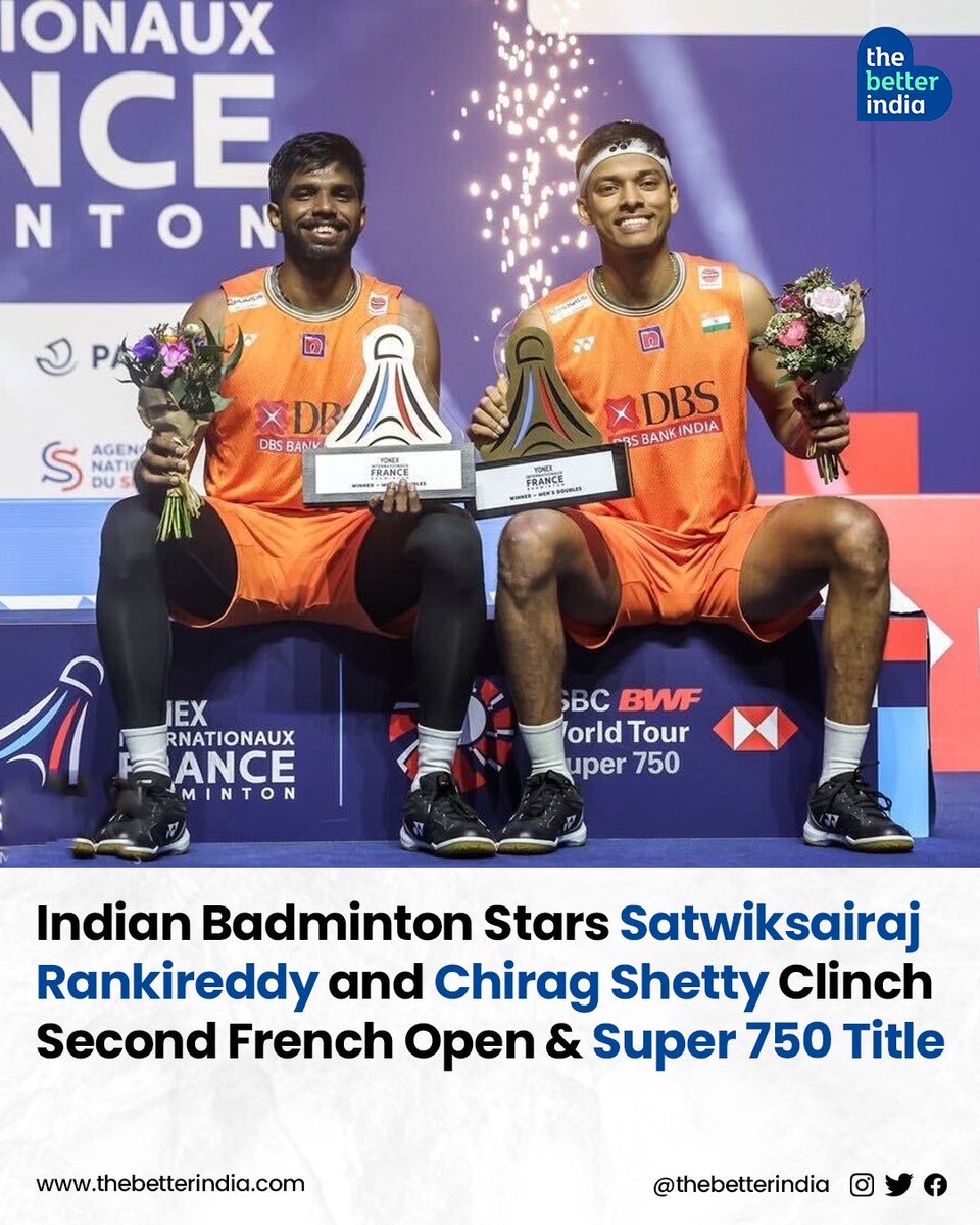 The incredible badminton duo 🏸of Satwiksairaj Rankireddy and Chirag Shetty have aced their way to their first title of 2024!  

@satwiksairaj @Shettychirag04 

#FrenchOpen #Badminton #India #BWFWorldTour #Paris #Olympics