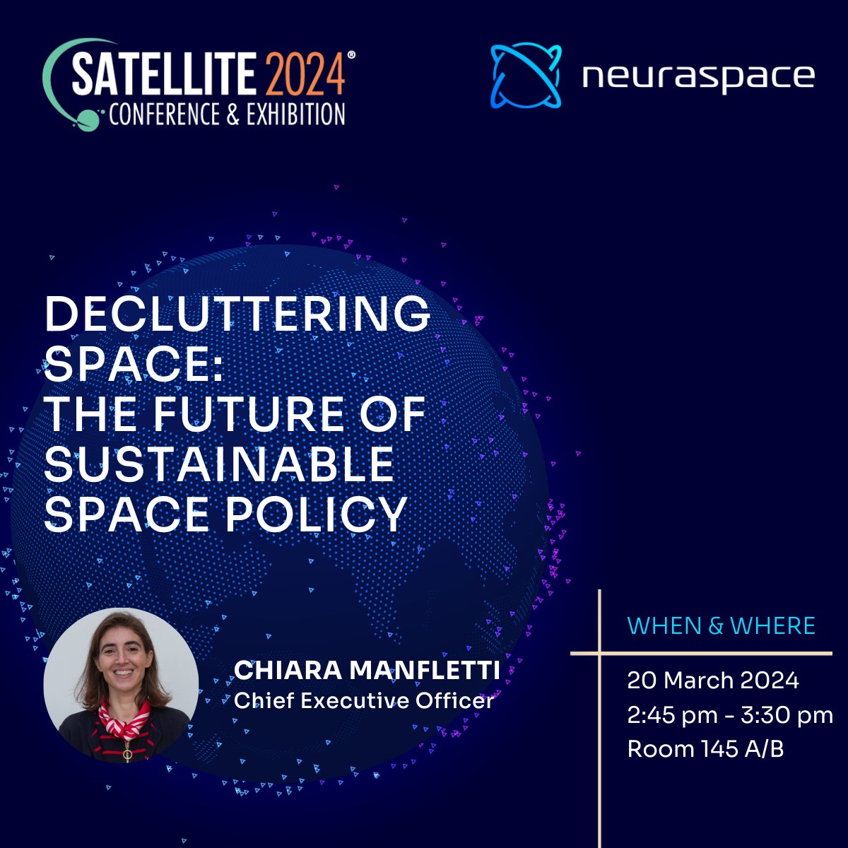 Join us as Chiara Manfletti takes the stage at Satellite 2024 and shares her insights on 'Decluttering Space: The Future of Sustainable Space'. Don't miss the session on March 20, 2024, from 2:45 PM to 3:30 PM.