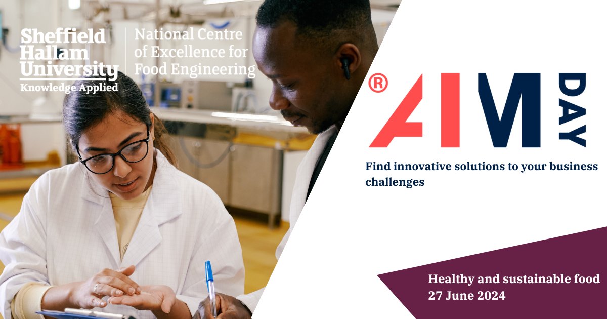 On 27 June <a href="/NCEFoodEng/">Advanced Food Innovation Centre</a> are hosting #AIMday Healthy and Sustainable Food.

Join us to 
- collaborate with our academics
- find out how the latest technologies can support your business
- develop solutions to the latest food and drink industry challenges

👉 bit.ly/3IogZHR