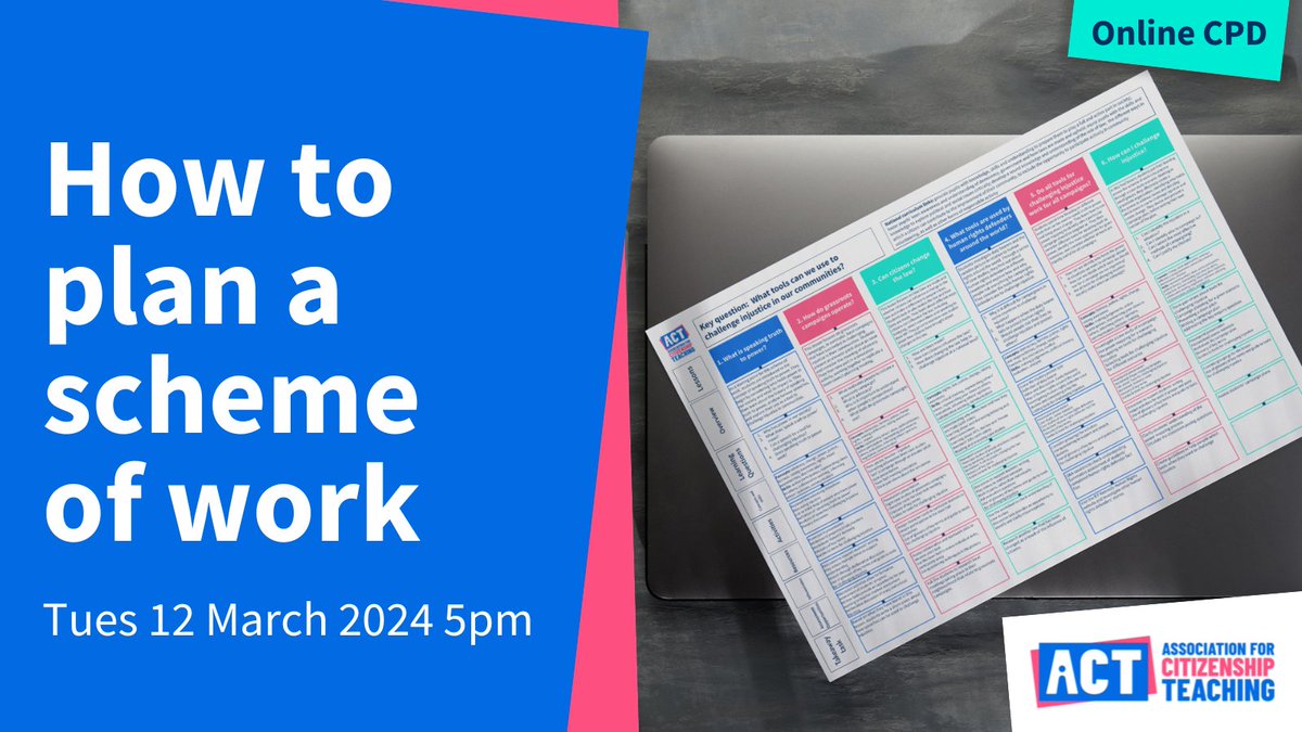 ACitizenshipT's tweet image. Feeling overwhelmed by curriculum planning? Take a breath &amp;amp; join our workshop TOMORROW for practical guidance on building effective #SchemesofWork for Citizenship. Sign up: bit.ly/3tDZMqj #SupportForTeachers #StressLessTeachMore