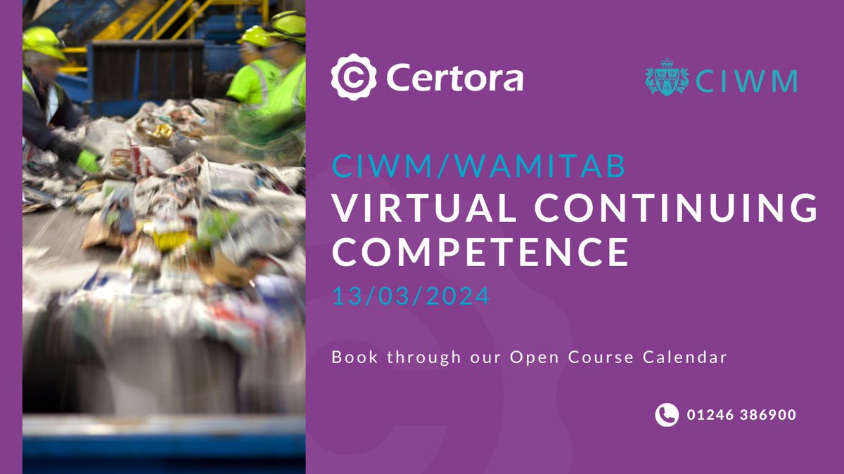 CertoraTraining's tweet image. This is your last chance to book onto our Virtual Continuing Competence Assessment Preparation Course on 13.03.2024⏰

Book through our open calendar today - okt.to/J6T1xR

#continuingcompetence #wastemanagement