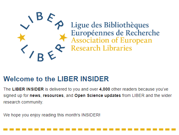 ✉️Last week we delivered the March edition of the LIBER Insider. Missed it? Catch up with all the news from LIBER and the wider #OpenScience community, including some exciting #jobopportunities, here: ow.ly/uOKH50QNjFL